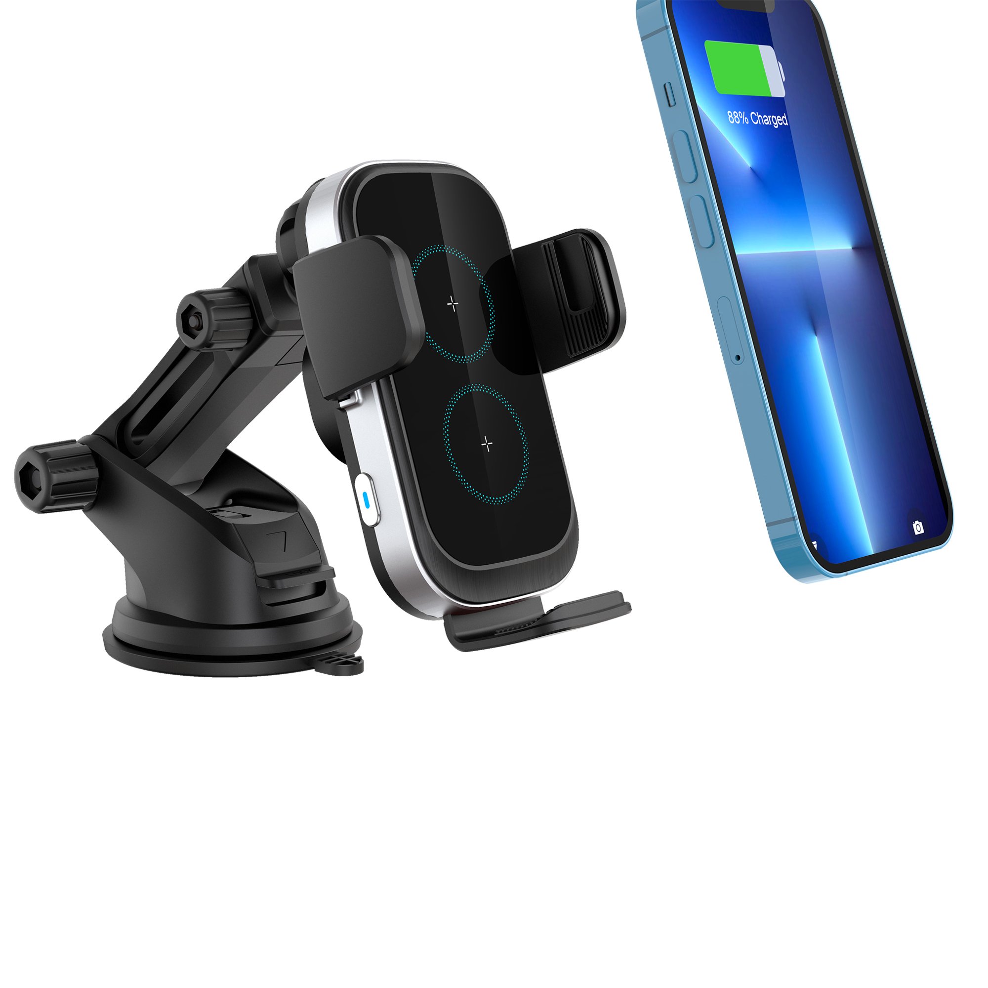 KC FCC CE 15W 2 Coils Adjustable Feet Wireless Car Charger for Samsung Z Flip 3 Smartphone holder auto hold