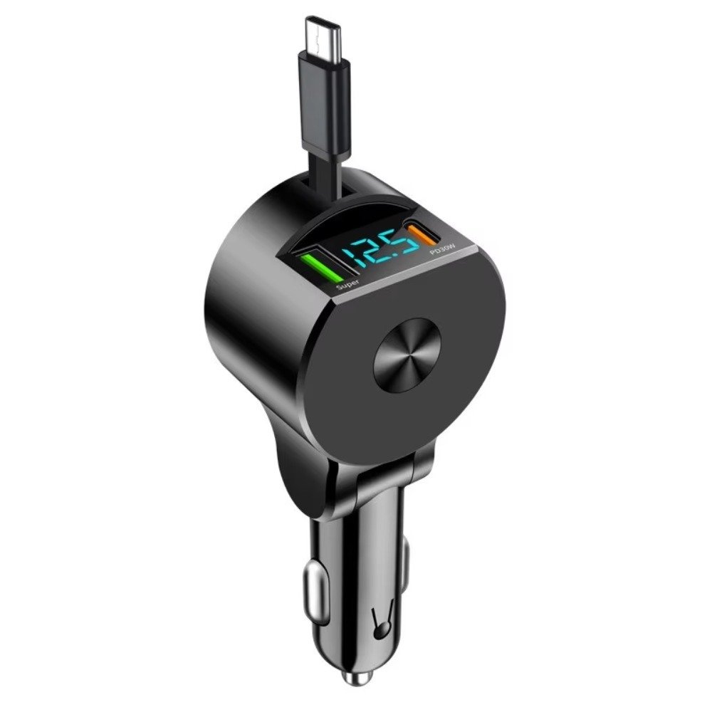 Dropshipping Products 2024 3 in 1 PD Car Mobile Phone Charger With Type C Cable Retractable Fast Charging 75W USB Car Charger