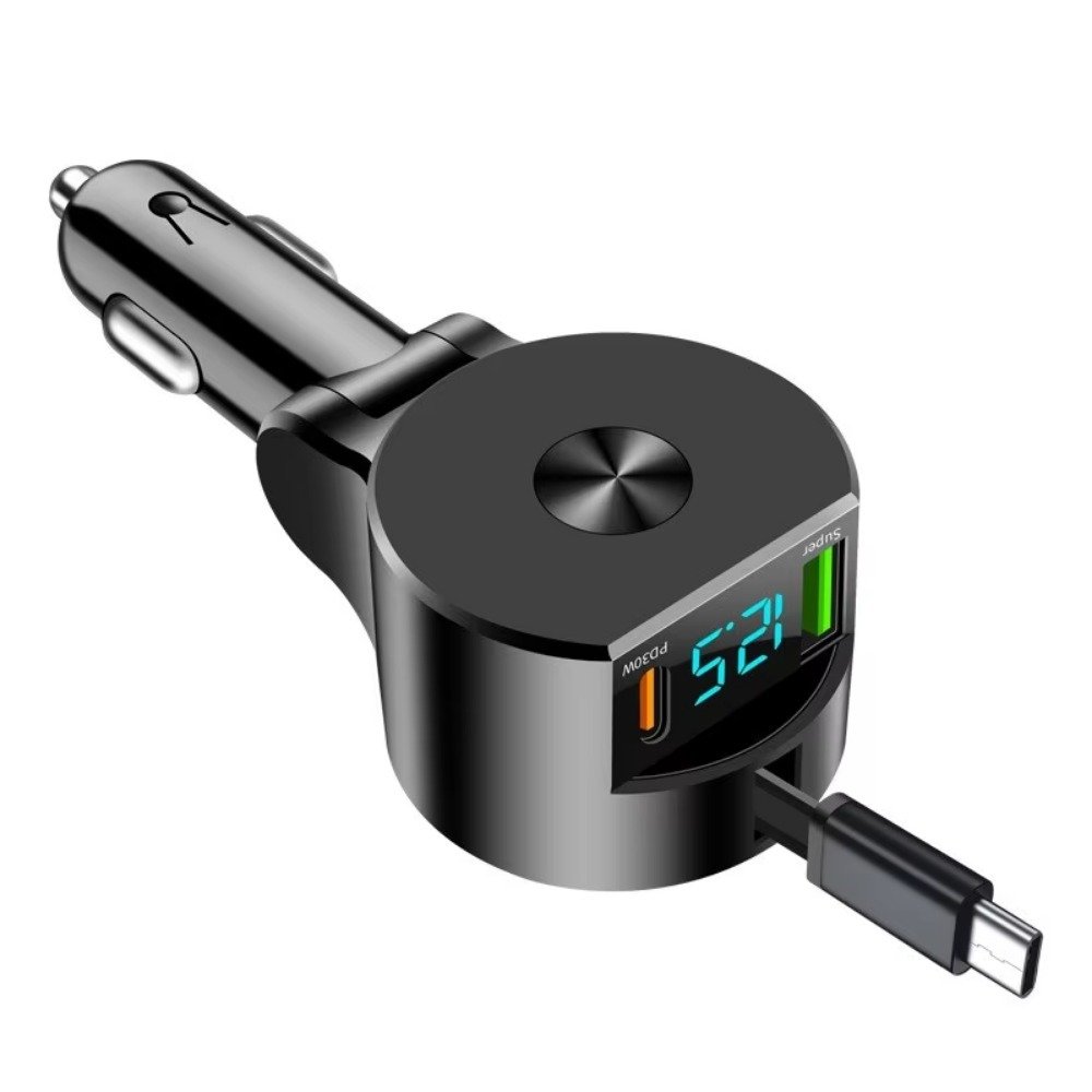 Dropshipping Products 2024 3 in 1 PD Car Mobile Phone Charger With Type C Cable Retractable Fast Charging 75W USB Car Charger