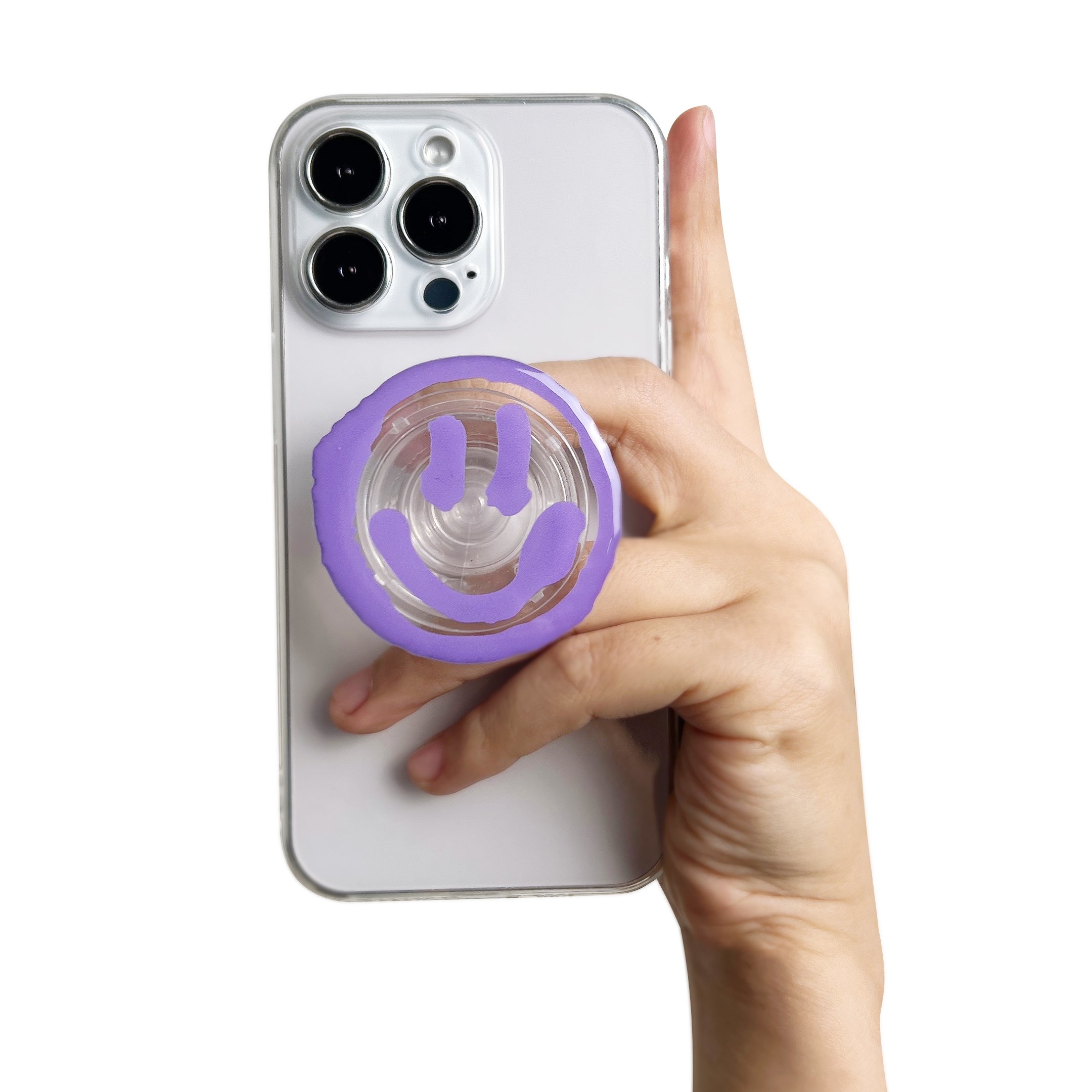 Popular Acrylic Phone Socket Cartoon Smile Face Transparency Phone Holder Pasted Retractable Portable Lazy Desktop Phone Grip