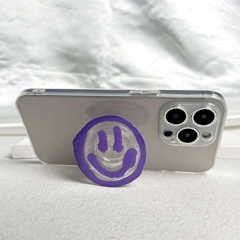 Popular Acrylic Phone Socket Cartoon Smile Face Transparency Phone Holder Pasted Retractable Portable Lazy Desktop Phone Grip