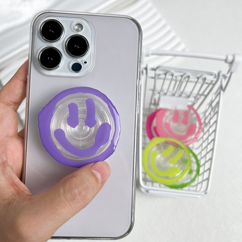 Popular Acrylic Phone Socket Cartoon Smile Face Transparency Phone Holder Pasted Retractable Portable Lazy Desktop Phone Grip