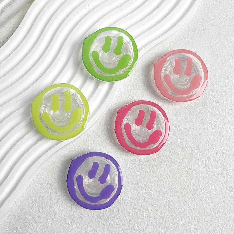 Popular Acrylic Phone Socket Cartoon Smile Face Transparency Phone Holder Pasted Retractable Portable Lazy Desktop Phone Grip