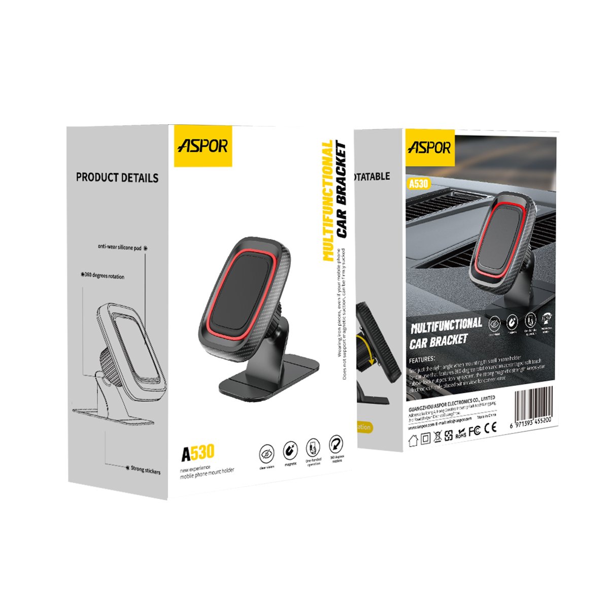 ASPOR A530 Car Holder with One-Handed Operation Phone Holder With360 Degree Rotation &Plasti+Silicone Material Holder