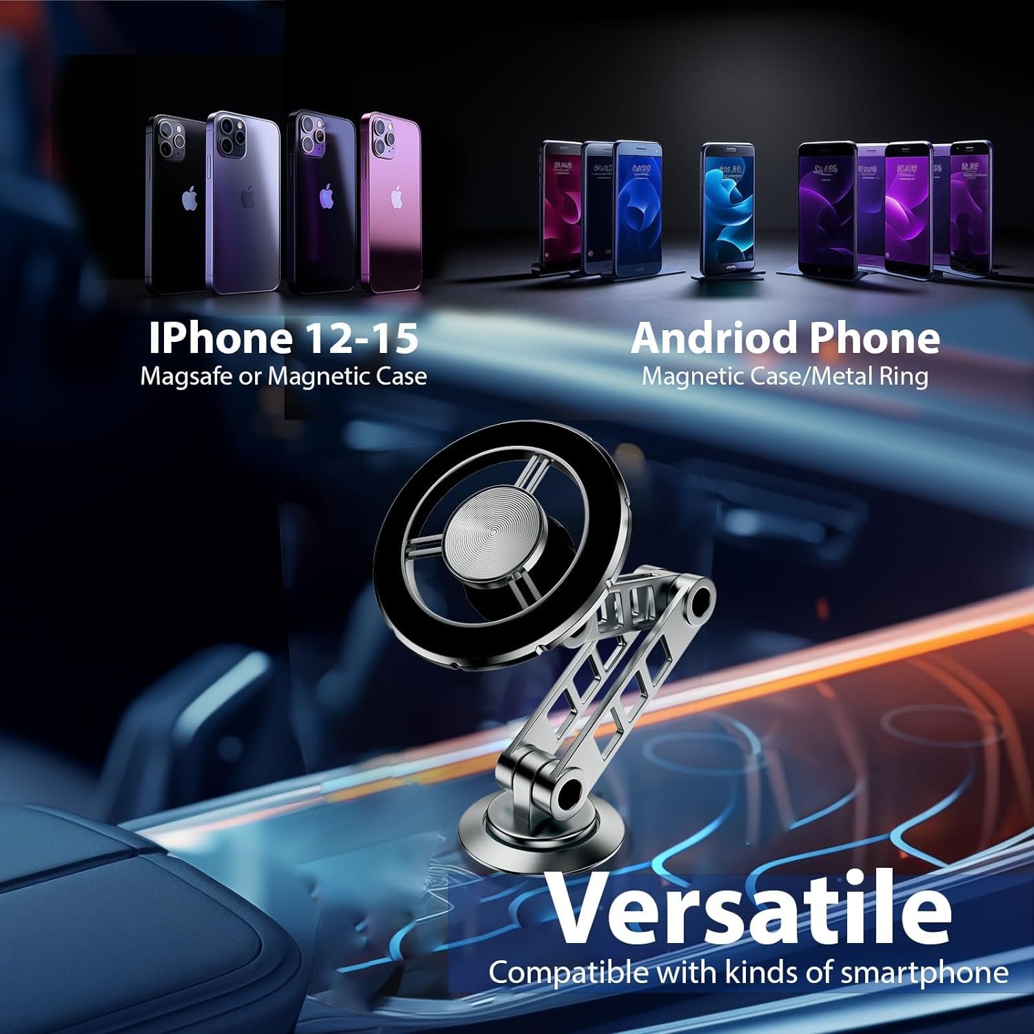 Magnetic suction car phone holder all metal car phone holder folding bracket