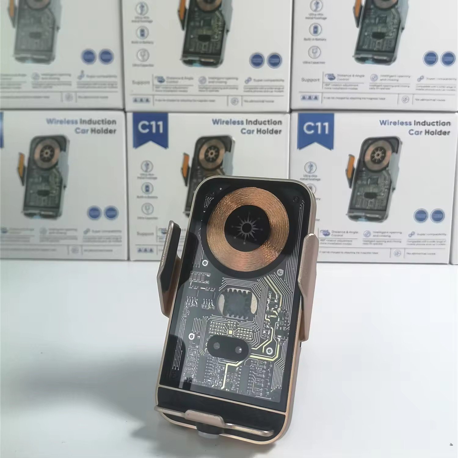 Transparent Design Smart Sensor Car Wireless Charger 15W Fast Charging Auto-Clamping Car Phone Holder