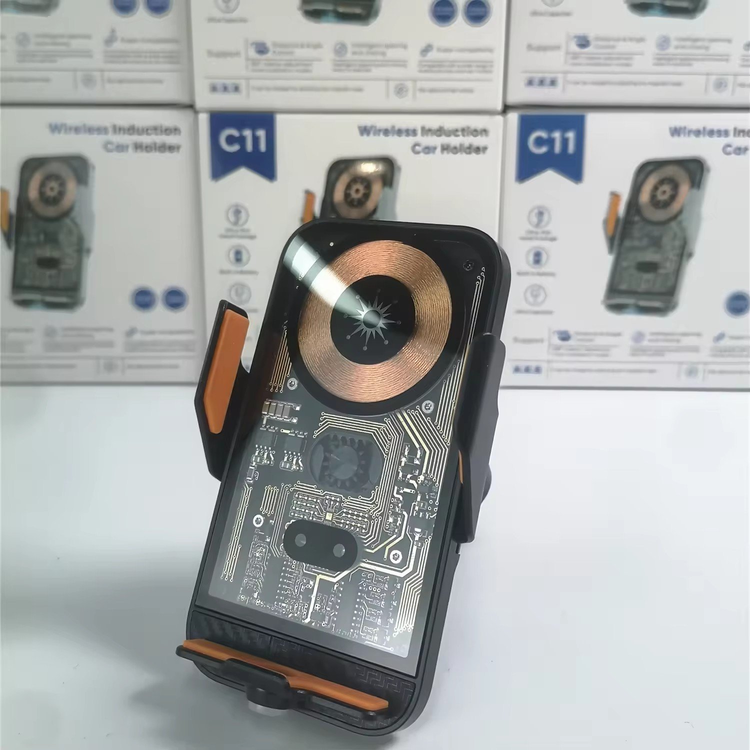 Transparent Design Smart Sensor Car Wireless Charger 15W Fast Charging Auto-Clamping Car Phone Holder