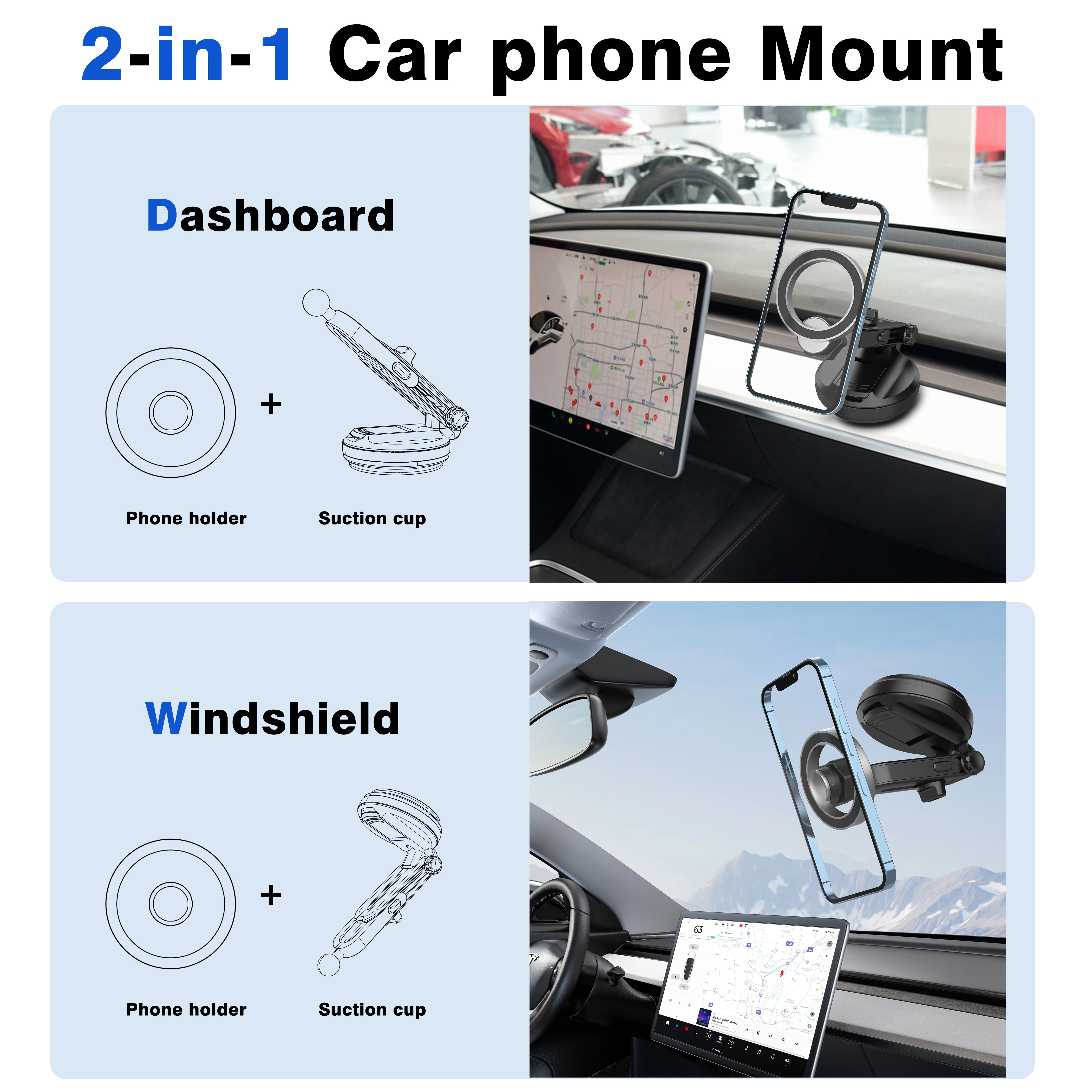 Phone Holder for Dashboard for Magnetic Car Mount Foldable Adjustable Metal Magnetic Car Phone Mount