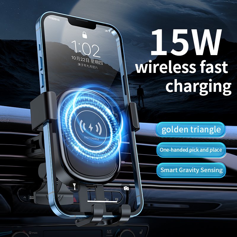 New Arrival 15W Gravity Car Phone Holder Wireless Charger 15W Fast Charging Wireless Charger Stand Foldable Phone Car Charger