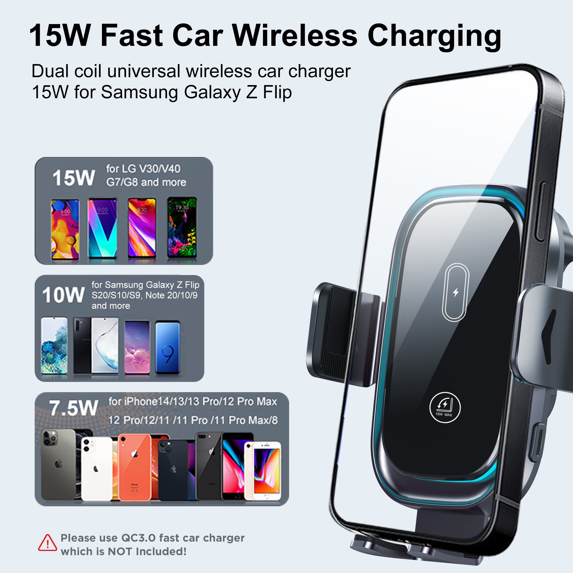 Wholesale Double Coil 15W Car Holder Wireless Charger Air Vent Mount Wireless Car Charger Car Phone Holder Wireless Charger