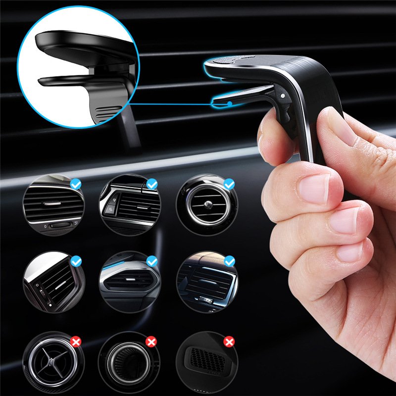 Wholesale magnetic car phone holder L shape stand car holder air vent support bracket mini car cell phone holder