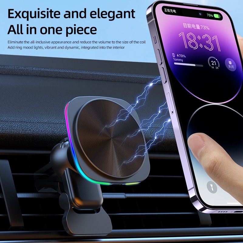 LCC916 Customized Car Cell Phone Holder 15w Fast Car Magnetic Wireless Charger For iPhone 12/3/4/15 Custom Logo Wireless Charger