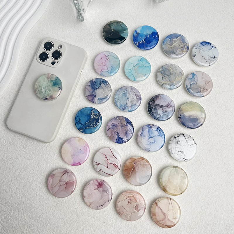 Wholesale Marble Textures Phone Holder Epoxy Transparent Phone Grip Poppings Up Phone Socket Custom Logo