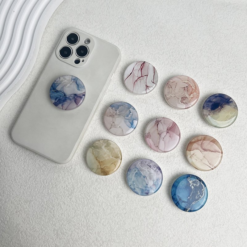 Wholesale Marble Textures Phone Holder Epoxy Transparent Phone Grip Poppings Up Phone Socket Custom Logo