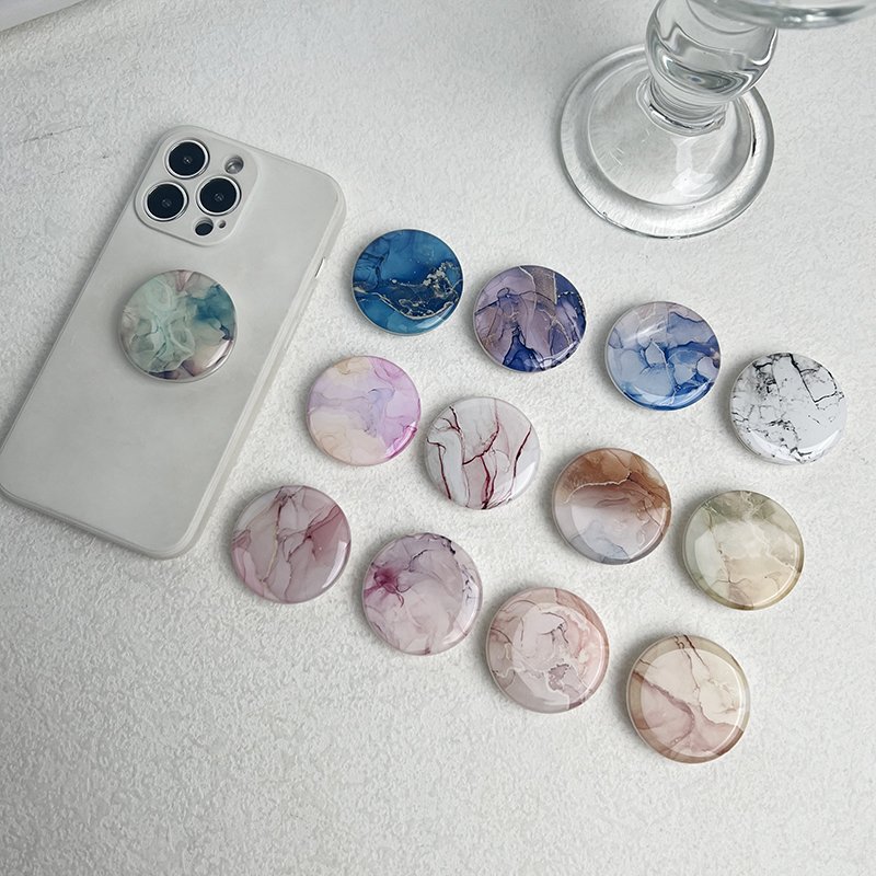 Wholesale Marble Textures Phone Holder Epoxy Transparent Phone Grip Poppings Up Phone Socket Custom Logo