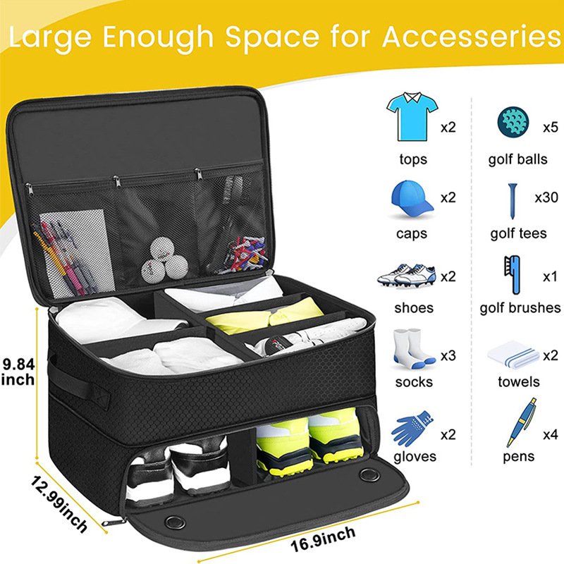 2 Layer Golf Trunk Organizer Waterproof Car Golf Storage Bag Separate Ventilated Compartments Hold All Accessories
