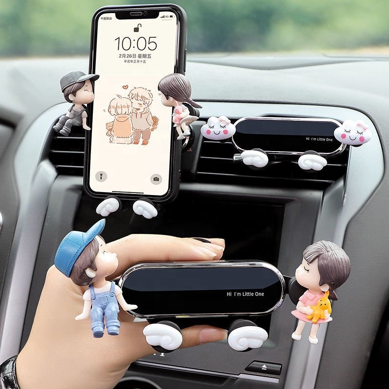 ABS PC Mirror Portable Car With Girl Cartoon Fixed Support Navigation Car Air Outlet Mobile Phone Holder