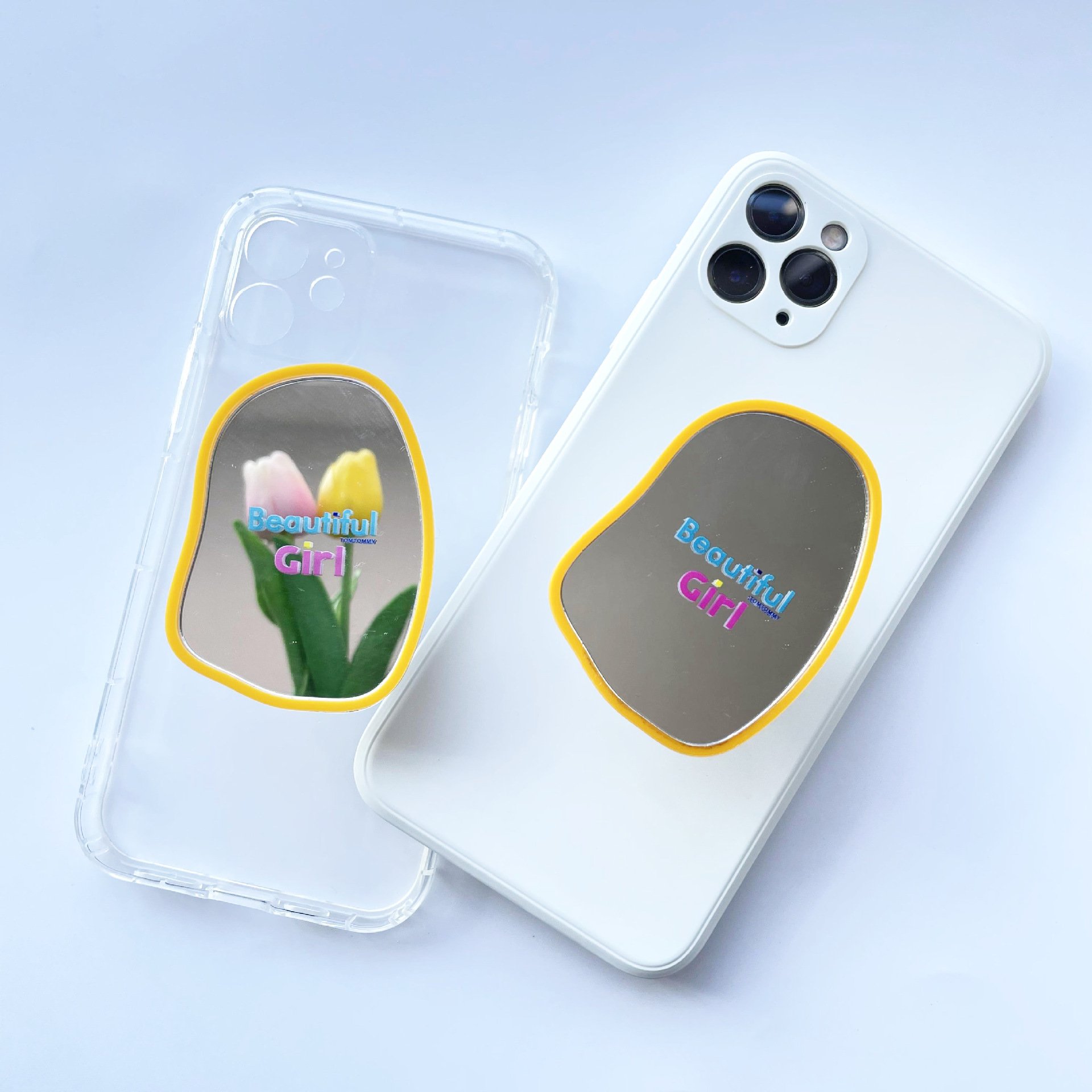 Special-shaped Mirror Lazy Mobile Phone Holder Retractable Folding Phone Bracket Transparent Opp Bag Cell Phone Holder for Desk