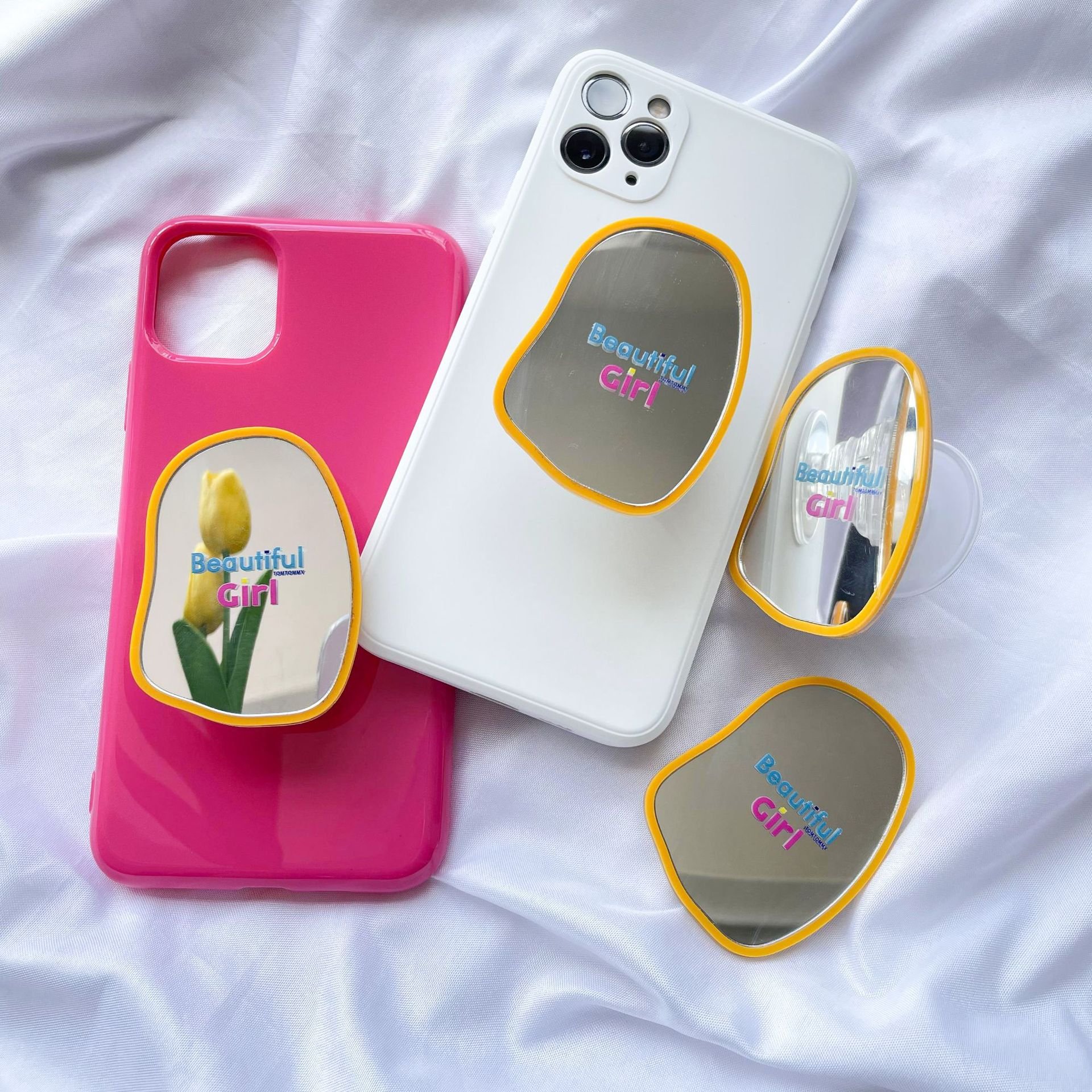 Special-shaped Mirror Lazy Mobile Phone Holder Retractable Folding Phone Bracket Transparent Opp Bag Cell Phone Holder for Desk