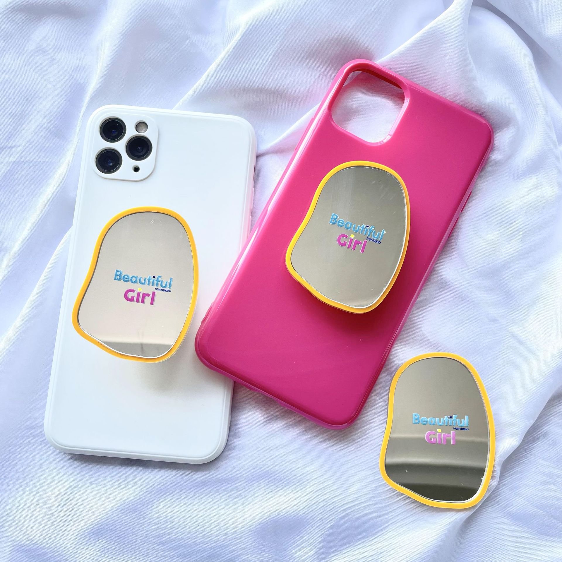 Special-shaped Mirror Lazy Mobile Phone Holder Retractable Folding Phone Bracket Transparent Opp Bag Cell Phone Holder for Desk