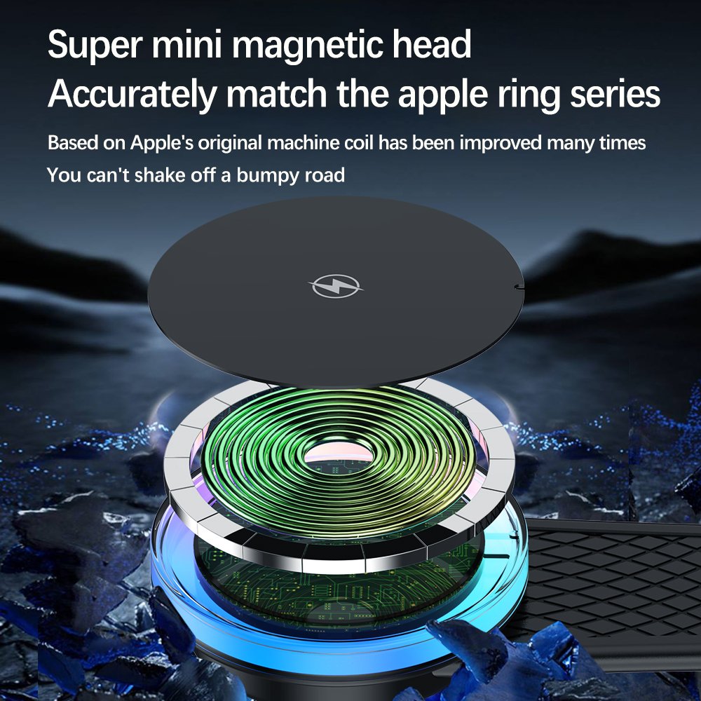 NEW QI2 Standard LED N52 Magnetic Car Wireless Charger Phone Holder For iPhone Samsung Galaxy Bendable Car Charger Mount