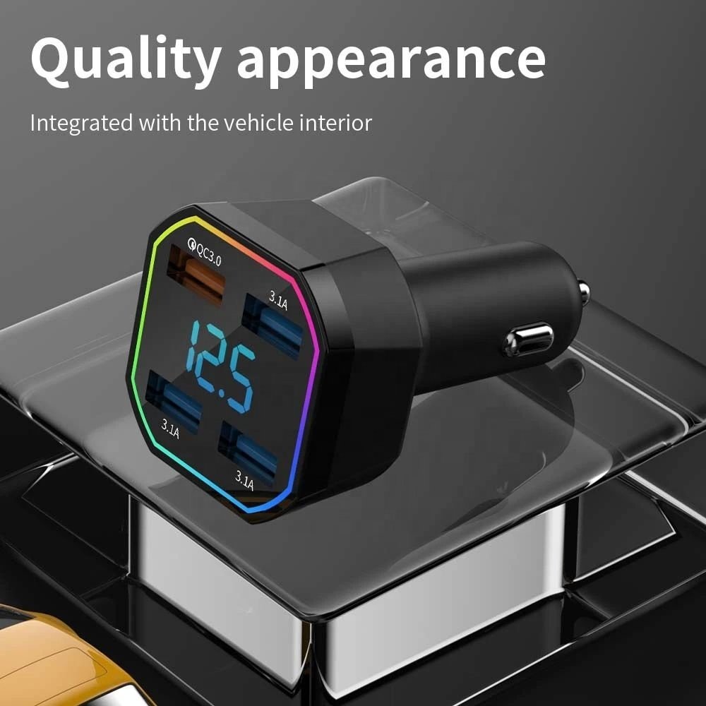 4 Ports 66W USB Car Charger Fast Charging LED Digital Display QC3.0 PD 20W Type C 3 USB Car Charger For Phone Samsung