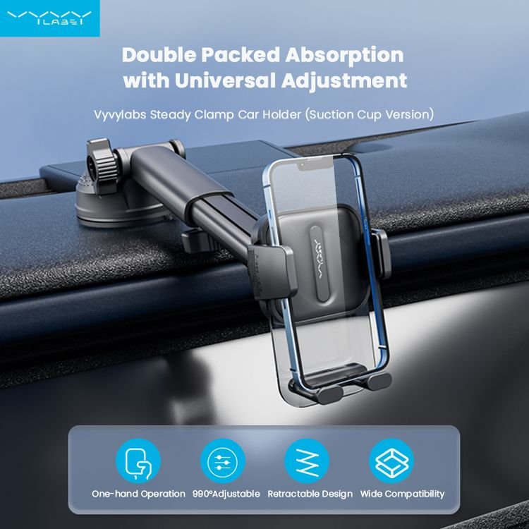 Vyvylabs Car Mount Phone Holder Dashboard Windshield Suction Cup Car Phone Holder Steady Clamp Car Holder