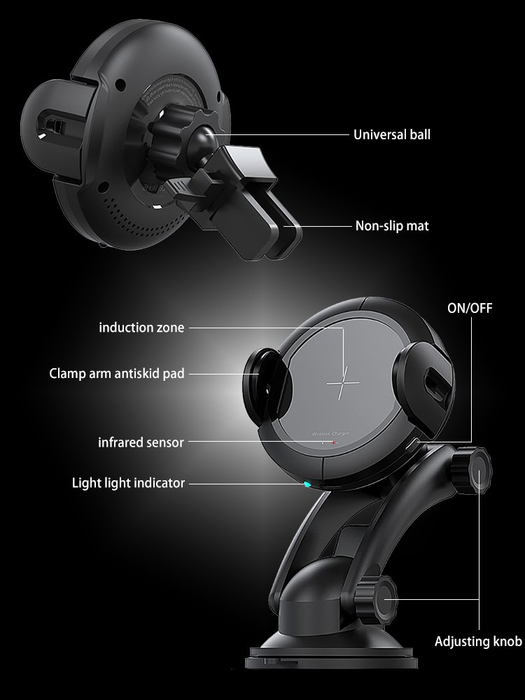 Unique iRobot design Infrared Sensing Automatic Clamps Car Holder wireless charger for mobile phone