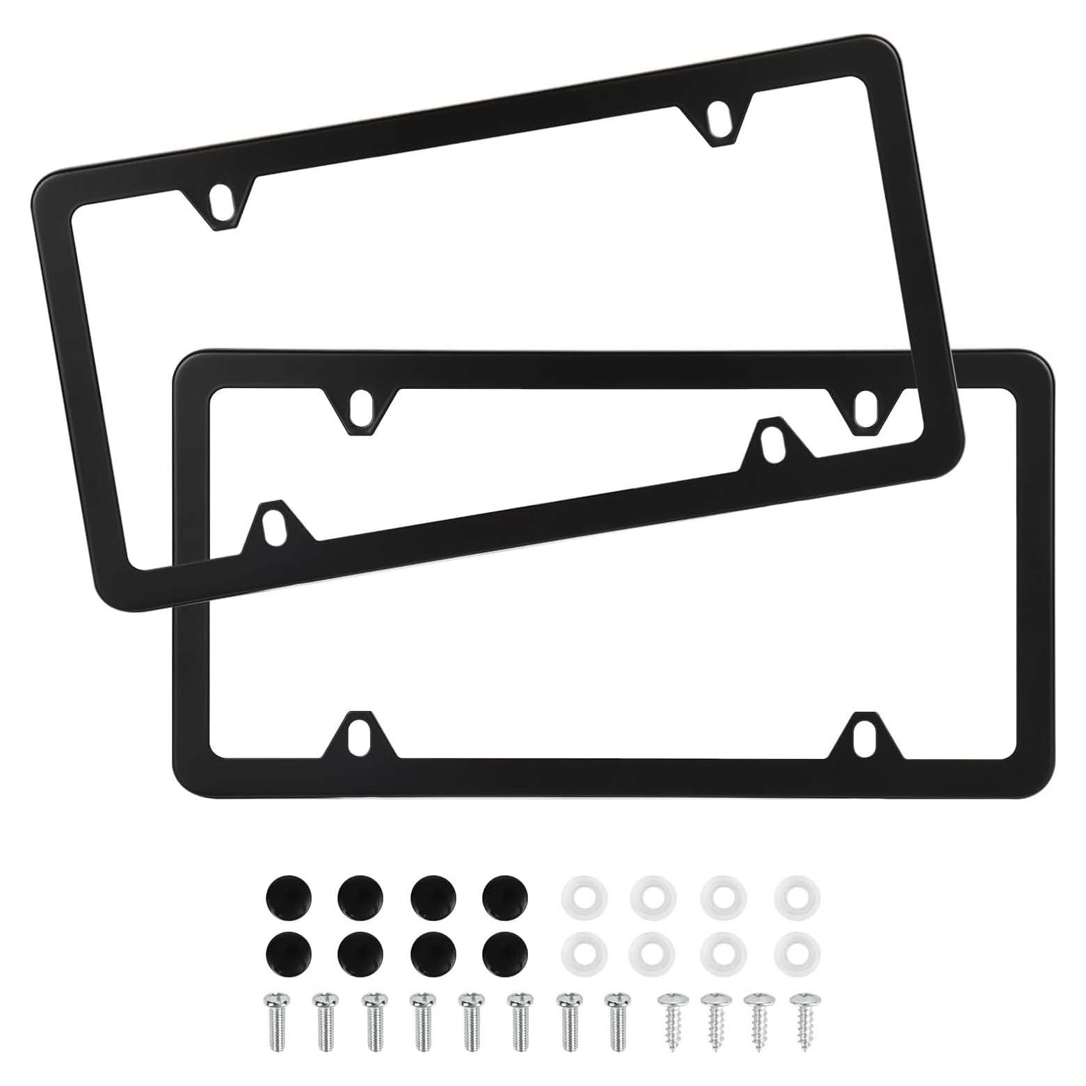 Black License Plate Frames, Personalised Aluminium License Plate Cover, License Plate Holder Car Accessories with Screw Caps