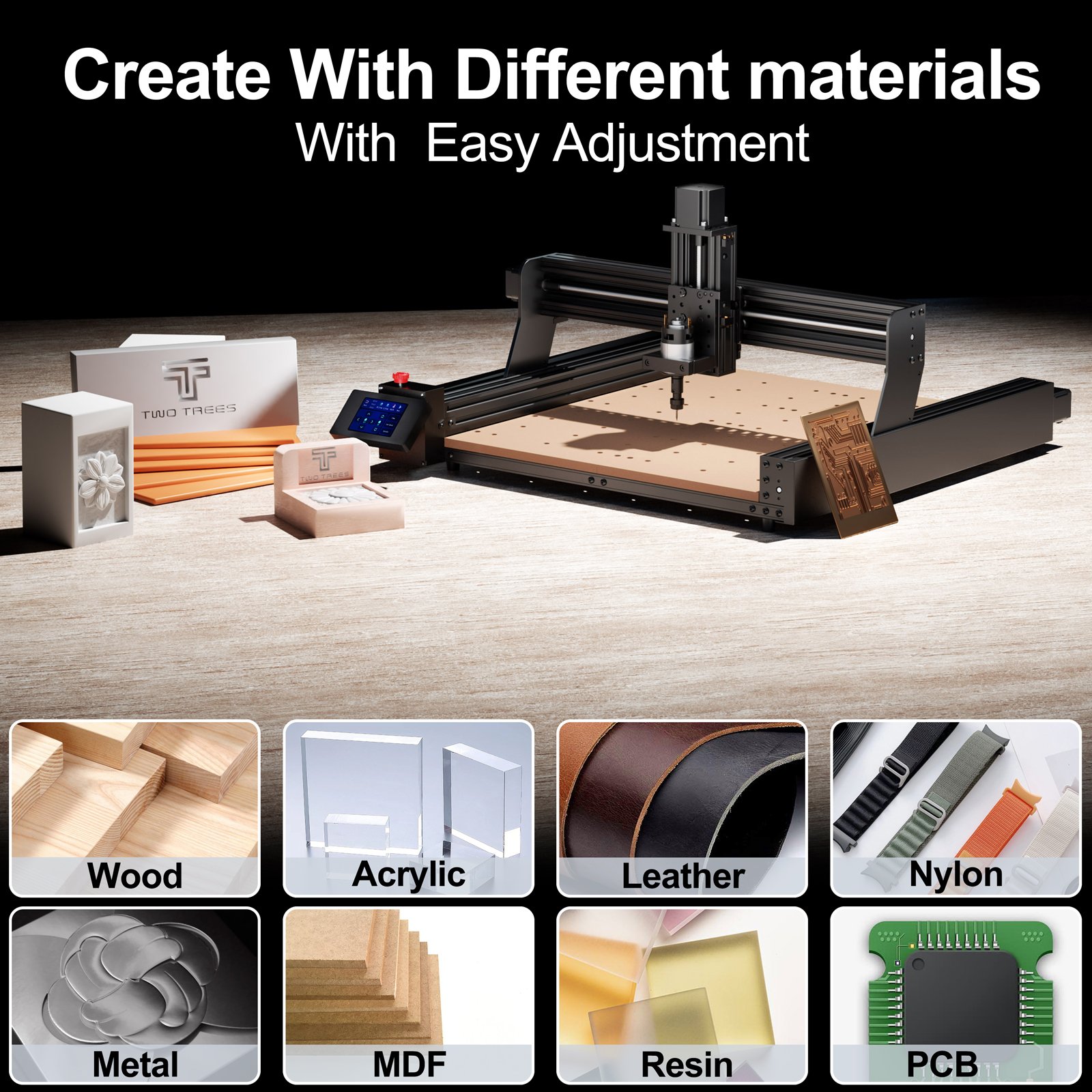 TWOTREES TTC450 Desktop CNC Powerful 775 Spindle Leadscrew Driven 3-Axis 460*460*80mm Work Area Home Use wood routers diy