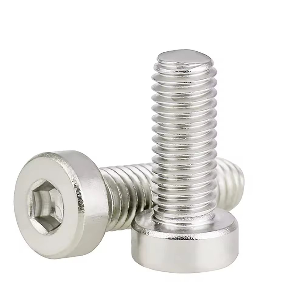 Custom Din7984 Ss304 Hexagonal Socket Thin Head Screw M3 M4 M8 M12 Stainless Steel Hex Socket Low Short Cylindrical Head Screws