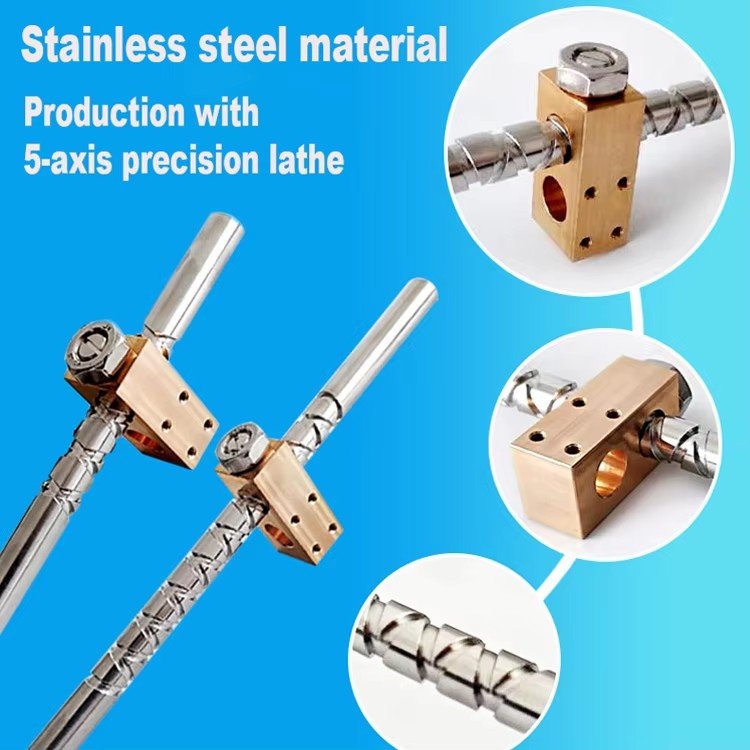 304# Steel Reciprocating Screw 6mm 8mm 10mm 15mm 16mm 20mm 25mm with Square Brass Block Nut leadScrews Self Reversing Screw