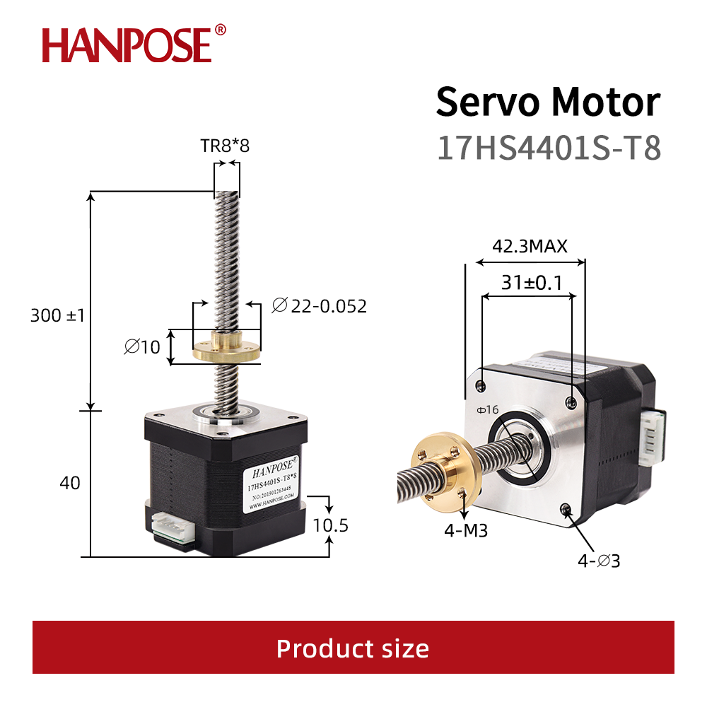 nema 17 Screw stepper motor 17HS4401S-T8*8 screw length 200MM with Copper nut lead cnc leadscrew stepper motor nema17
