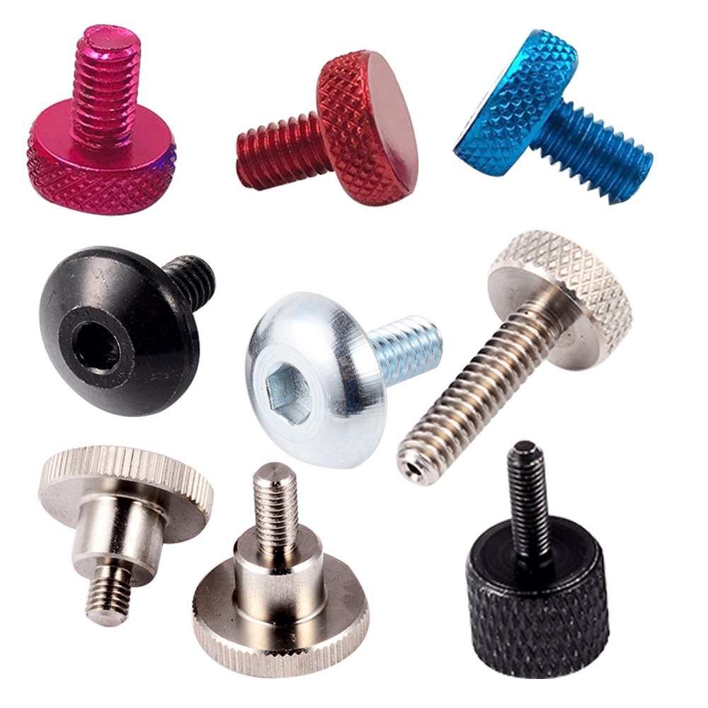 Custom M2.5 M3 M4 M5 M8 Black Slotted Anodized Aluminum Stainless Steel Brass Threaded Knurled Captive Shoulder Thumb Screw