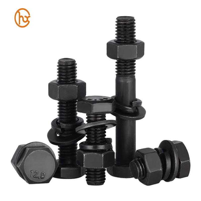 Grade 4.8 8.8 10.9 12.9 Black Oxide Zinc Plated Hexagon Bolt wtih Nut and Spring Washer Flat Washer Hex Head Bolt Assemblies