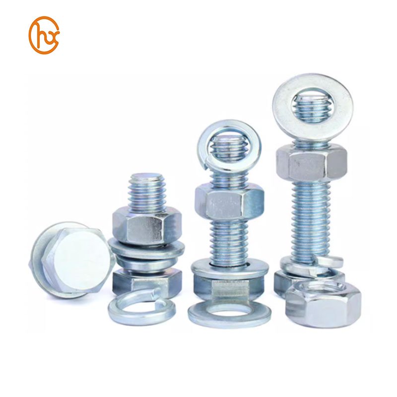 Grade 4.8 8.8 10.9 12.9 Black Oxide Zinc Plated Hexagon Bolt wtih Nut and Spring Washer Flat Washer Hex Head Bolt Assemblies
