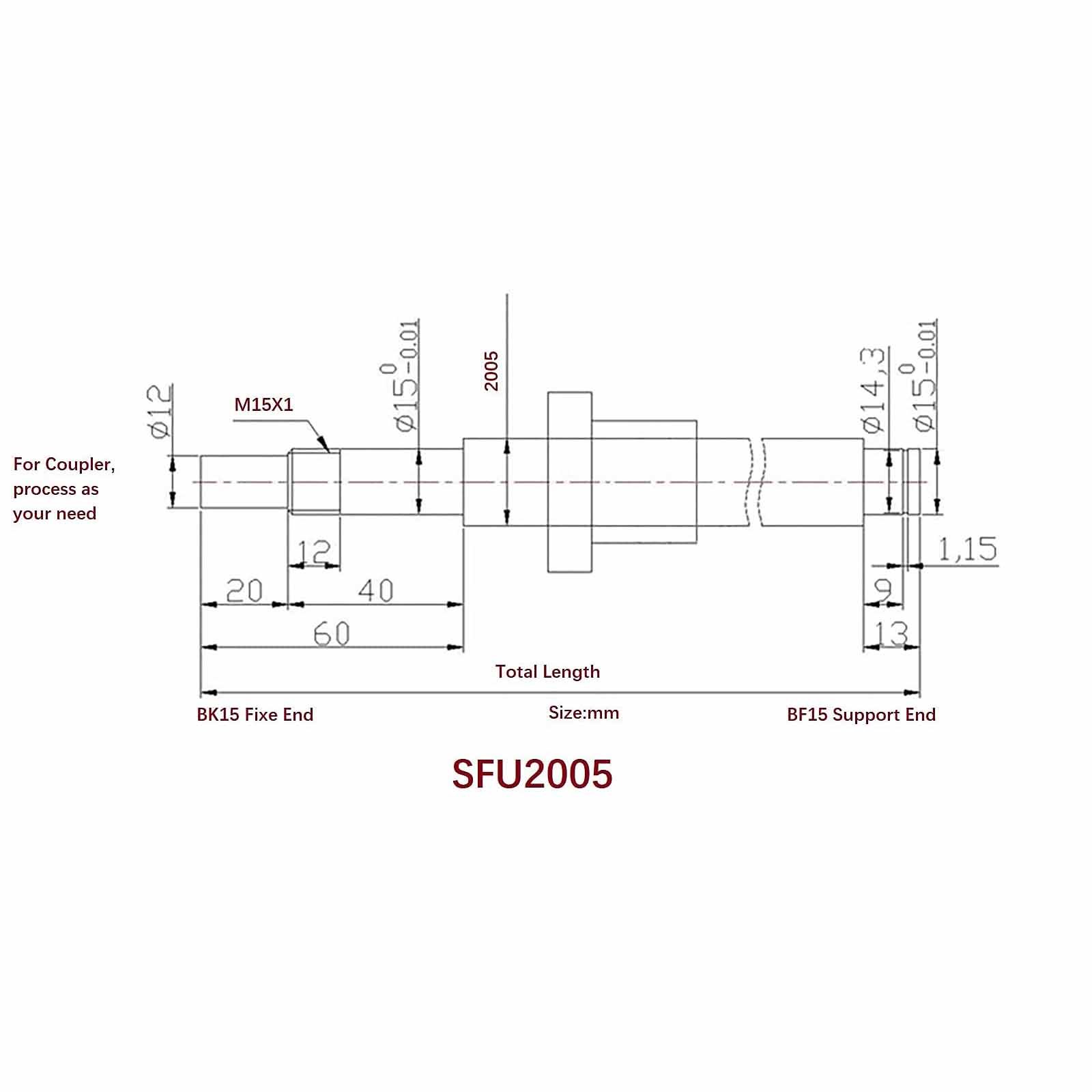 Cnc Machining Parts SFI2505 Ball Screw Rod Made Of Carbon Steel