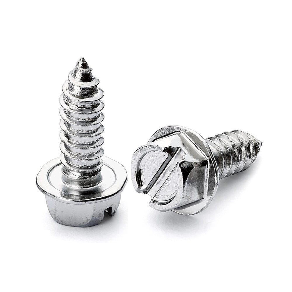 License Plate Screw for Front & Rear Plates with Rustproof Slotted Hexagonal Hex Washer Head Finish Self Tapping Screws