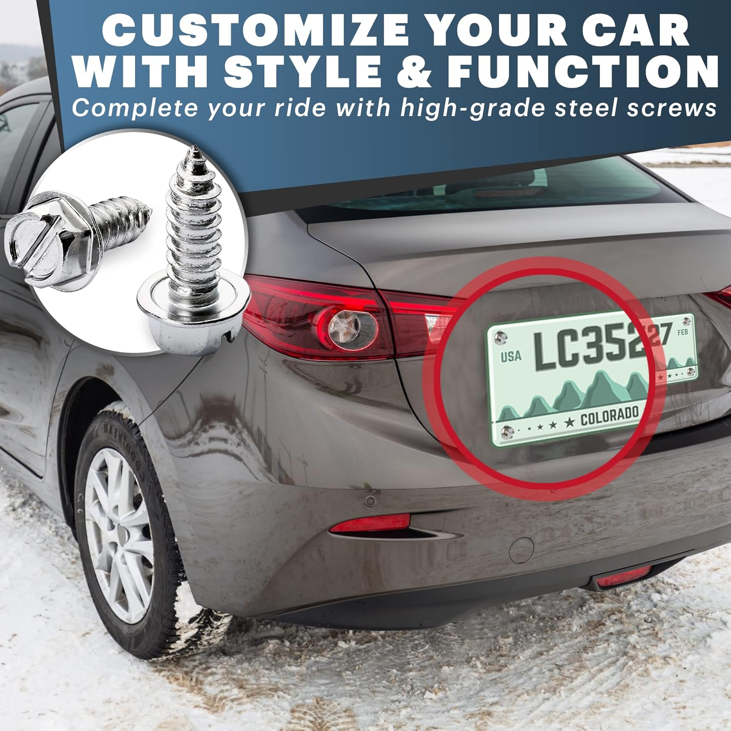 License Plate Screw for Front & Rear Plates with Rustproof Slotted Hexagonal Hex Washer Head Finish Self Tapping Screws