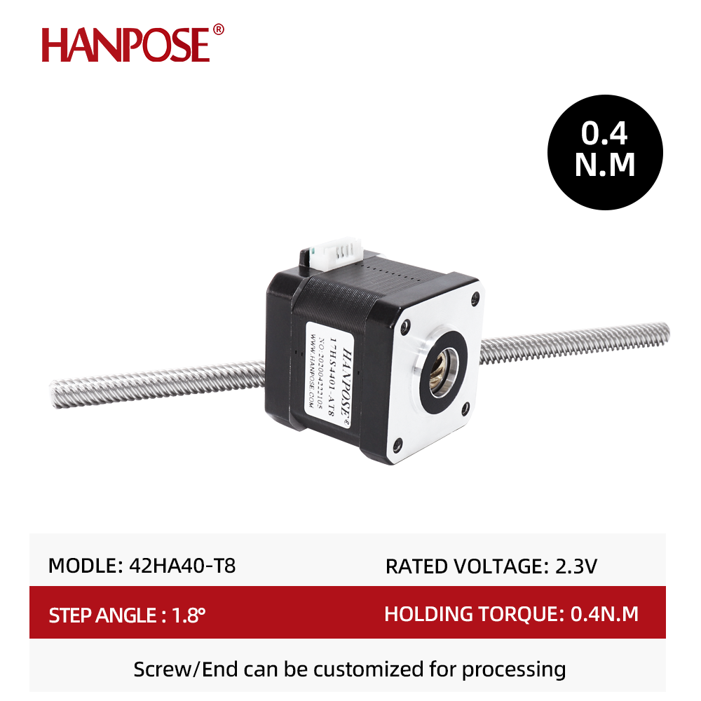 HANPOSE Superior quality 42HA40-T8*8 40N.cm 200mm nema17 Through screw motor for 3d printing leadscrew 12v stepper motor nema17