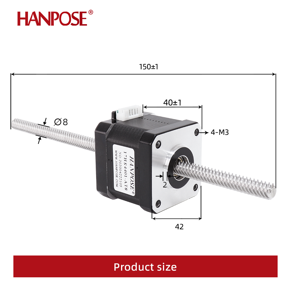 HANPOSE Superior quality 42HA40-T8*8 40N.cm 200mm nema17 Through screw motor for 3d printing leadscrew 12v stepper motor nema17