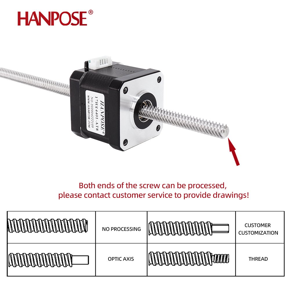 HANPOSE Superior quality 42HA40-T8*8 40N.cm 200mm nema17 Through screw motor for 3d printing leadscrew 12v stepper motor nema17