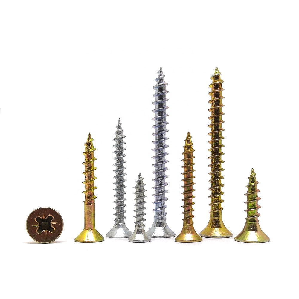 Yellow / White Zinc Countersunk Head DIN7505 Harden MDF Furniture Chipboard Screw For Wood