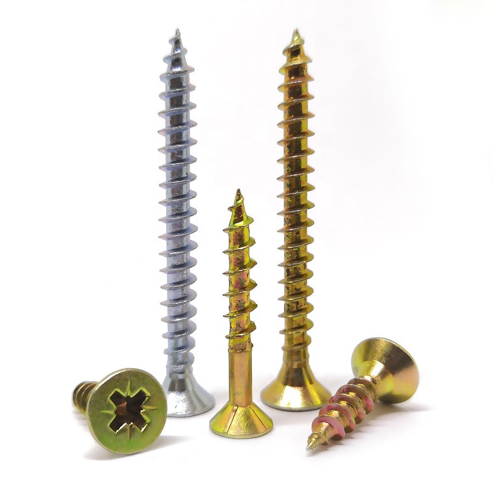 Yellow / White Zinc Countersunk Head DIN7505 Harden MDF Furniture Chipboard Screw For Wood