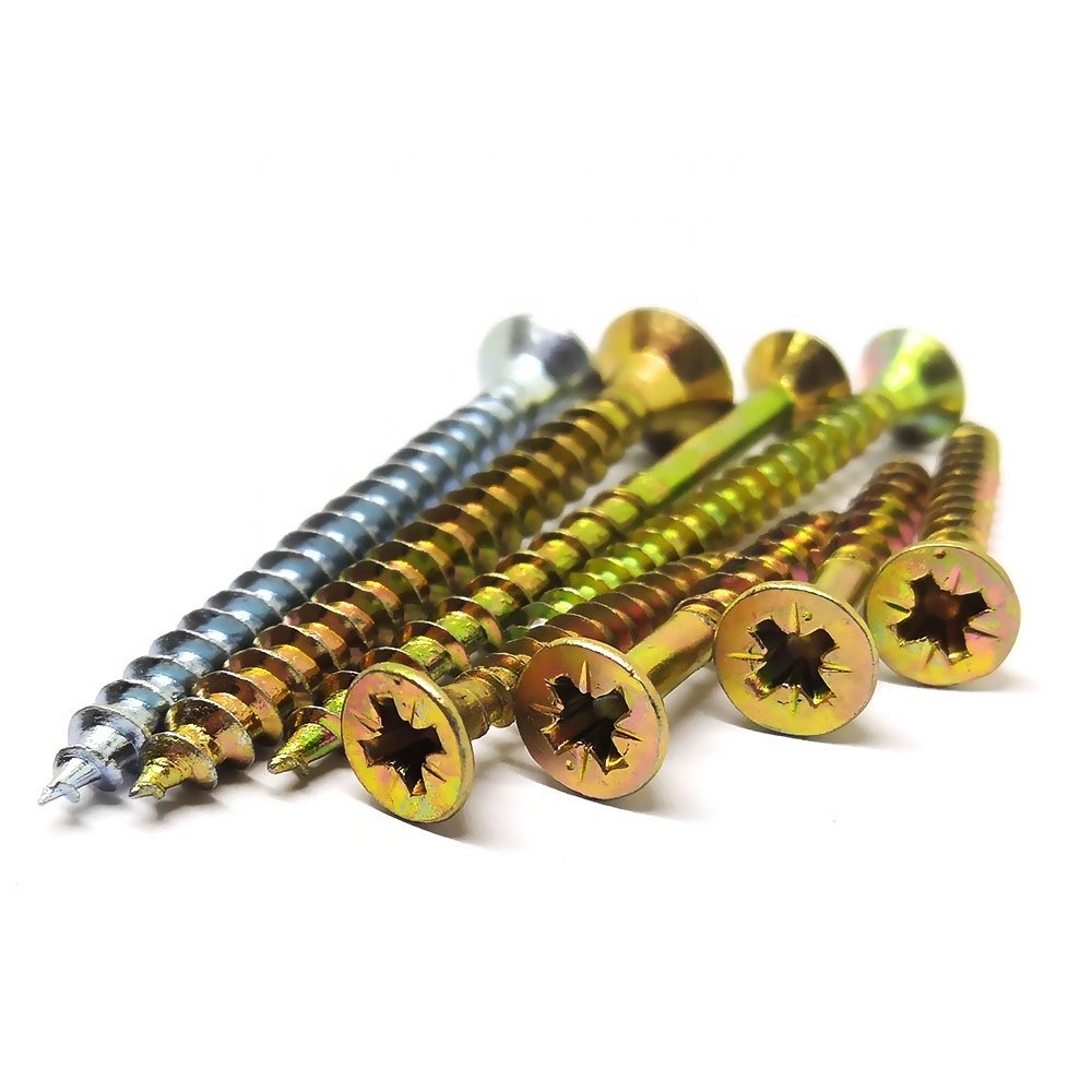Yellow / White Zinc Countersunk Head DIN7505 Harden MDF Furniture Chipboard Screw For Wood