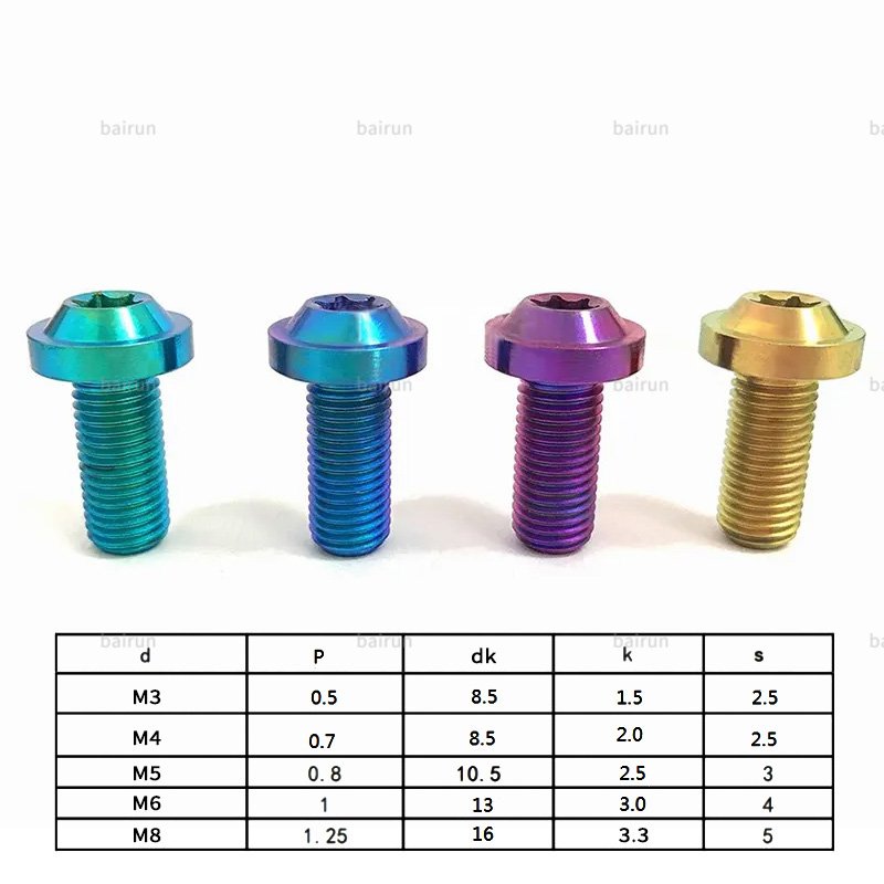 M2 M3 M5 M8*10, 12 15 20 25 30 35 40 Grade 5 Anodized Colored Titanium Screw For Bicycle Colorful Titanium Self Tapping Screws/
