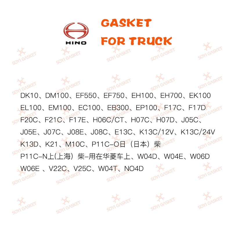 Gasket set overhaul for HINO J08C/J08E OEM 11115-E0200/11115-E0090 cylinder head gasket/top gasket/head gasket