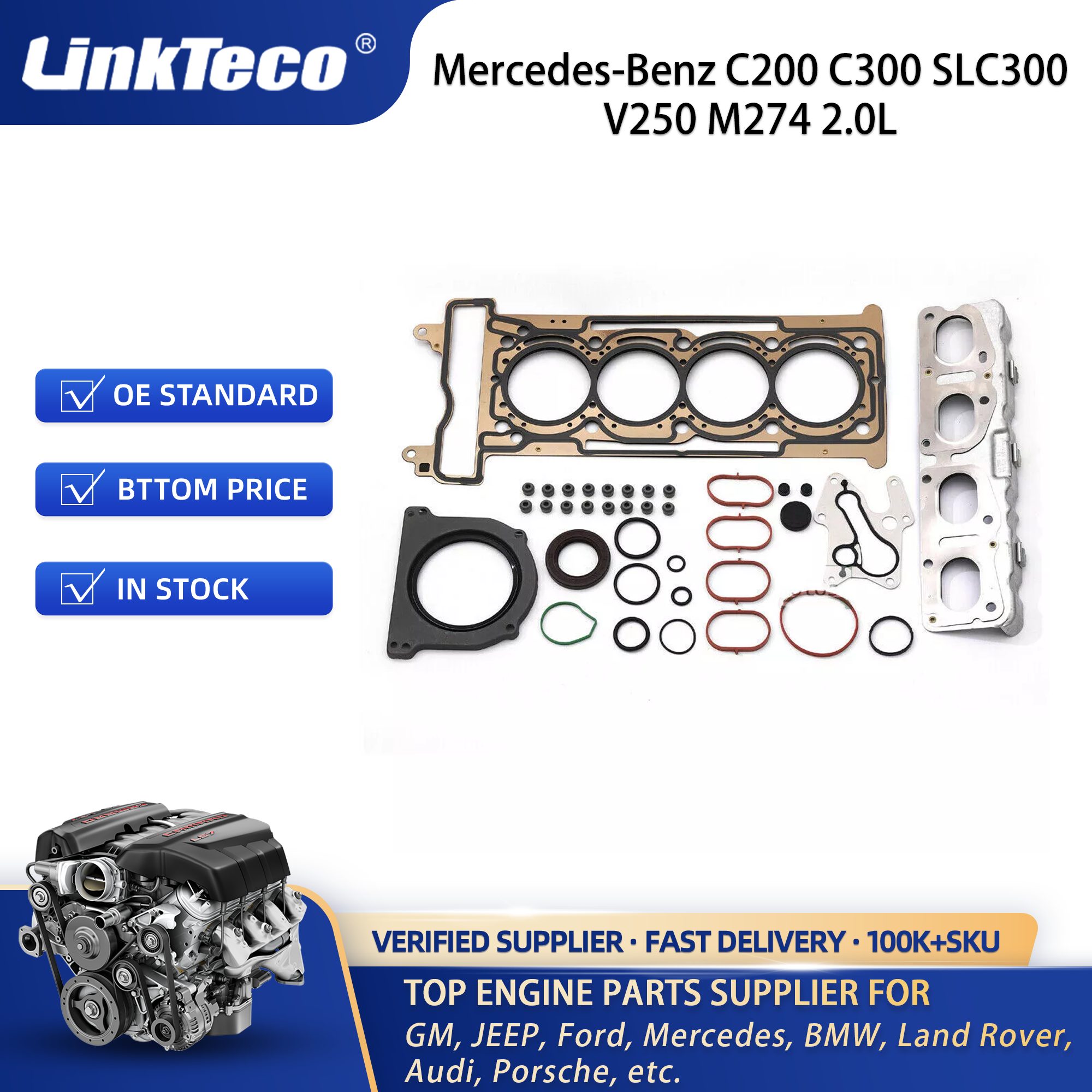 Linkteco Engine Rebuild Kit Crankshaft & Piston Kit For Mercedes-Benz C200 C300 SLC300 V250 M274 2.0L 2014-2019 2700100068