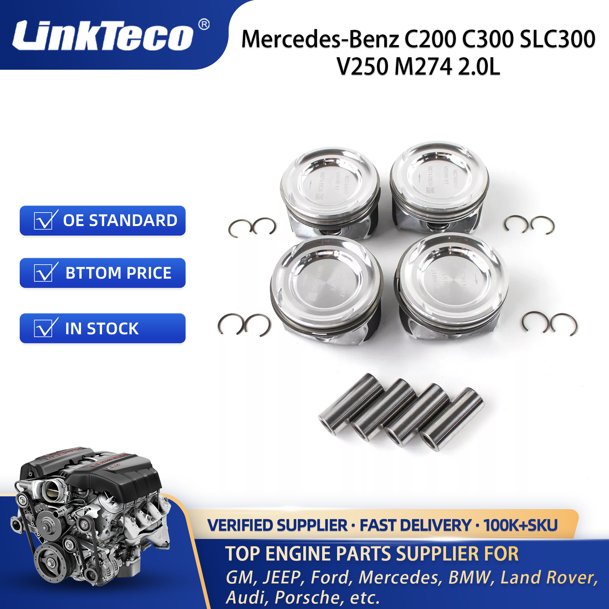 Linkteco Engine Rebuild Kit Crankshaft & Piston Kit For Mercedes-Benz C200 C300 SLC300 V250 M274 2.0L 2014-2019 2700100068