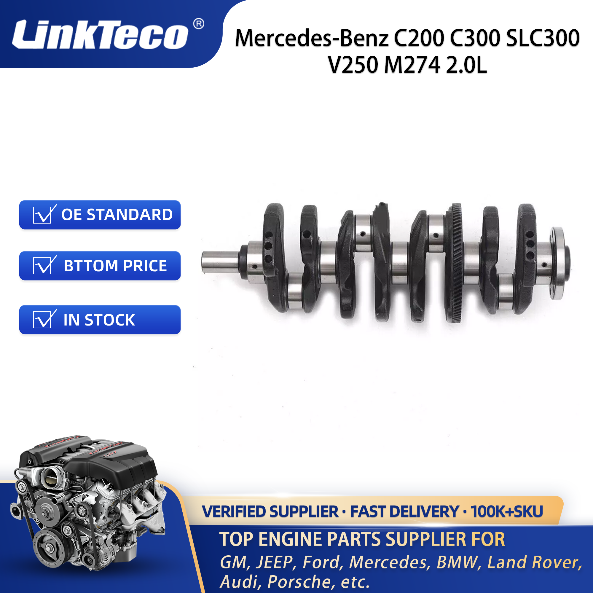 Linkteco Engine Rebuild Kit Crankshaft & Piston Kit For Mercedes-Benz C200 C300 SLC300 V250 M274 2.0L 2014-2019 2700100068